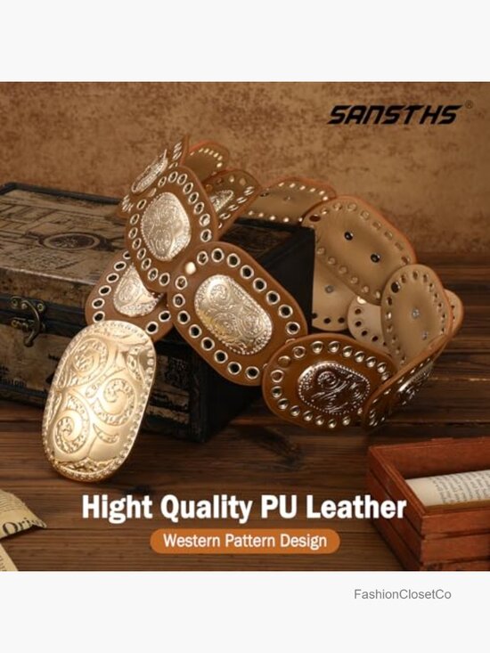 Vintage Western Disc Belt - PU Leather Cowgirl Belt for Jeans main image 4